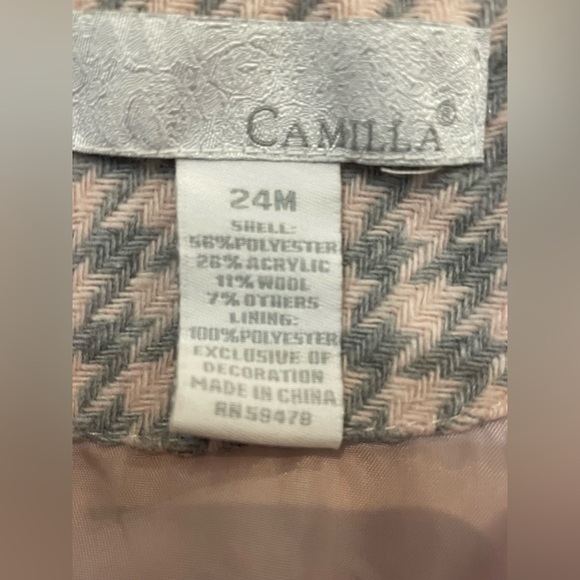 CAMILLA GIRLS BABY PINK GRAY WOOL BLEND HOUNDSTOOTH JACKET SIZE 24M - Picture 4 of 7